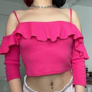 Pink off the shoulder cute shirt with ruffles